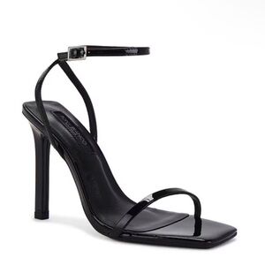 Tony Bianco Nadia Square Toe Black Patent Strappy Square Heels Sandals Size 9